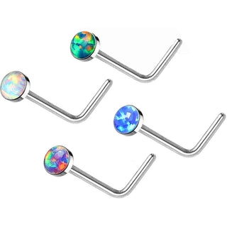 Nasenstecker L-Form Opal Rund Silber, 4 Stück