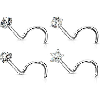 Nasenstecker Set Zirkonia Silber, 4 Stück