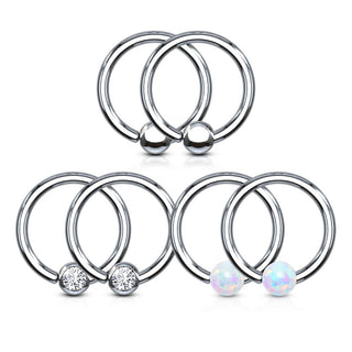 Ring Kugel Zirkonia Opal Silber Klemmkugelring, 3 Paar