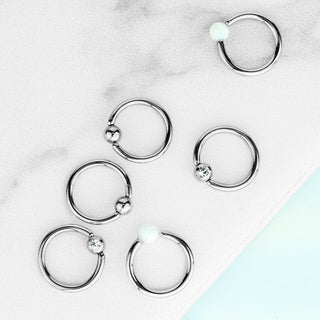 Ring Kugel Zirkonia Opal Silber Klemmkugelring, 3 Paar