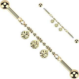 Industrial Barbell centered beaded chain round dangles