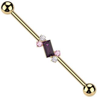 Industrial Barbell 4 round zirconias baguette cut zirconia