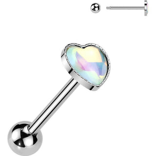Barbell iridescent stone heart