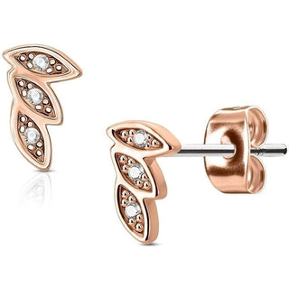 Stud Earring 316L Ear Studs 3 Leaves Cubic Zirconia Paved 1 Pair
