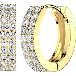 Hoop Earring Double Row Pave Cubic Zirconia 1 Pair
