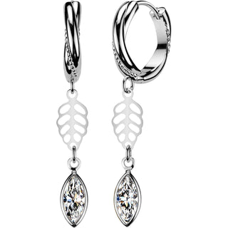 Earring Leaf and Marquise Cubic Zirconia Dangle 1 Pair