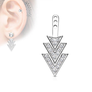 Attachment Pave Gem Overlapping 3 Triangles Earring Jacket Cartilage Stud Add on