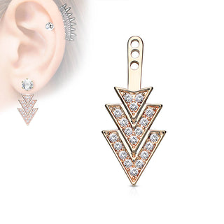 Attachment Pave Gem Overlapping 3 Triangles Earring Jacket Cartilage Stud Add on