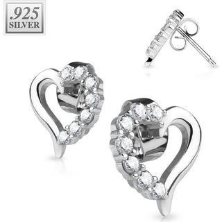 Silver 925 Stud Earring Sterling Silver All Prong Setting Cubic Zirconia Heart Stud Earrings 1 Pair