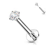 Solid Gold 14 Carat Labret Round Zirconia Push-In