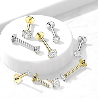 14 Karat Gold Labret Zirkonia Rund Gelbgold Weißgold Push-In