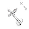 Solid Gold 14 Carat Labret Butterfly Zirconia Push-In