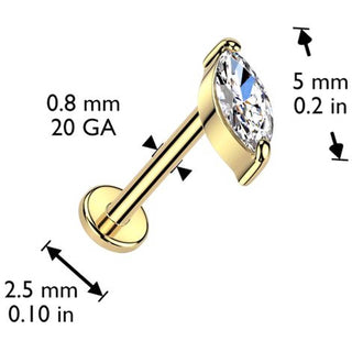 Solid Gold 14 Carat Labret zirconia marquise cut Push-In