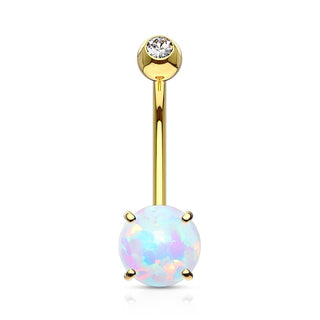 Solid Gold 14 Carat Belly Button Piercing Round Opal