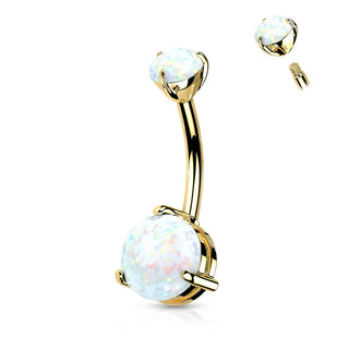 14 Karat Gold Bauchnabelpiercing Zirkonia Opal Rund Krappenfassung Gelbgold Weißgold