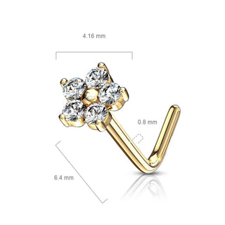 14 Karat Gold Nasenstecker L-Form Blume Zirkonia Gelbgold Weißgold