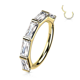 14 Karat Gold Ring Zirkonia Baguette Clicker