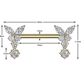 Nipple Piercing butterfly zirconia dangle Push-In
