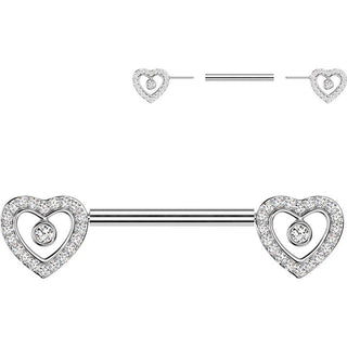 Nipple Piercing pave cubic zirconia heart with center cubic zirconia Push-In