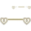 Nipple Piercing pave cubic zirconia heart with center cubic zirconia Push-In
