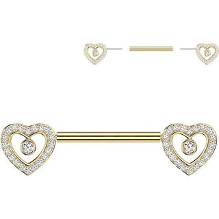 Nipple Piercing pave cubic zirconia heart with center cubic zirconia Push-In
