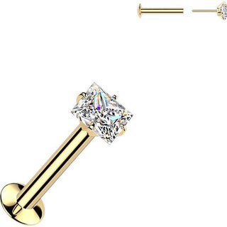 Labret prong setting square cubic zirconia Push-In
