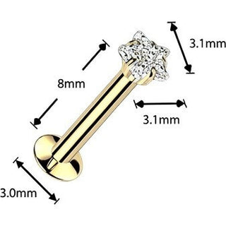 Labret prong setting star cubic zirconia Push-In