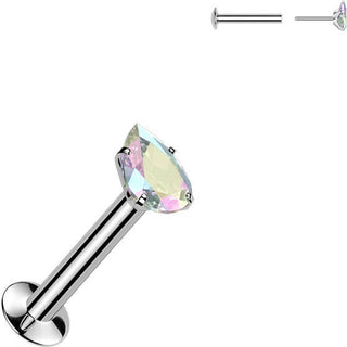 Labret prong setting pear cubic zirconia Push-In