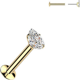 Labret prong setting pear cubic zirconia Push-In