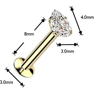 Labret prong setting pear cubic zirconia Push-In