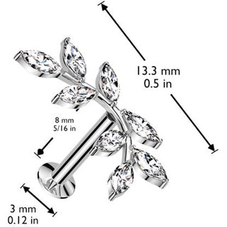 Labret double olive branch zirconia marquise cut Push-In