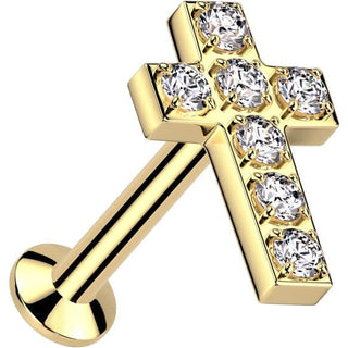Labret Kreuz mit Zirkonias Push-In