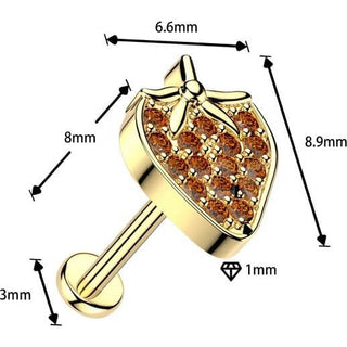 Labret pave cubic zirconia strawberry Push-In