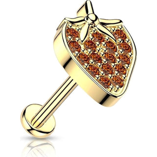 Labret pave cubic zirconia strawberry Push-In