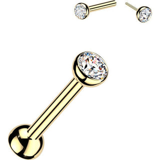Titanium Barbell bezel setting cubic zirconia ends Push-In