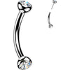 Titanium Eyebrow Piercing bezel setting cubic zirconia ends Push-In