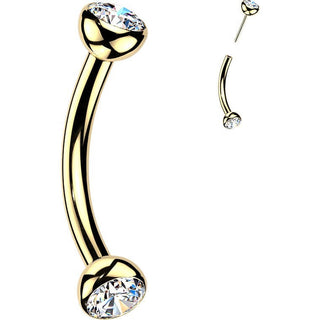 Titanium Eyebrow Piercing bezel setting cubic zirconia ends Push-In