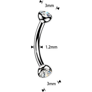 Titanium Eyebrow Piercing bezel setting cubic zirconia ends Push-In