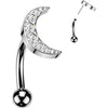Titanium Curved Barbell 6 cnc setting cubic zirconia crescent moon Push-In