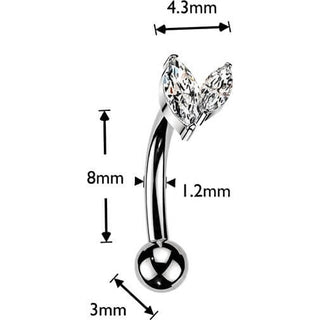 Titanium Curved Barbell double marquise cubic zirconia Push-In