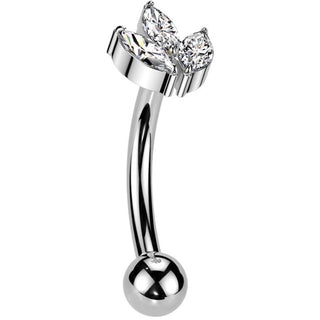 Titanium Eyebrow Piercing leaf zirconia marquise cut Push-In