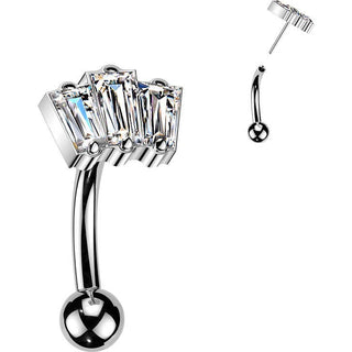 Titanium Curved Barbell 3 baguette cubic zirconia Push-In