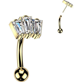 Titanium Curved Barbell 3 baguette cubic zirconia Push-In