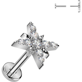 Titanium Earring cubic zirconia pave starburst Push-In