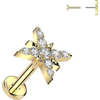 Titanium Earring cubic zirconia pave starburst Push-In