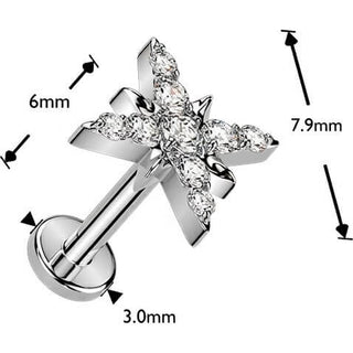 Titanium Earring cubic zirconia pave starburst Push-In