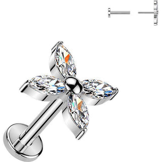 Titanium Earring marquise cubic zirconia flower Push-In