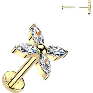 Titanium Earring marquise cubic zirconia flower Push-In