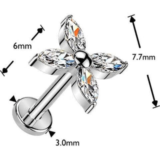 Titanium Earring marquise cubic zirconia flower Push-In