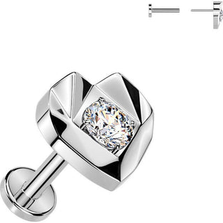 Titanium faceted heart with cubic zirconia center Push-In